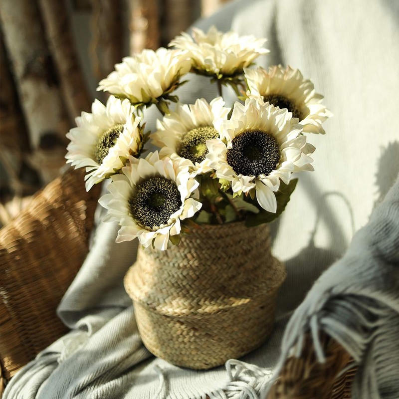 Hawesome Cream White Sunflowers Artificial Flowers 7 Pcs Faux Silk gallery