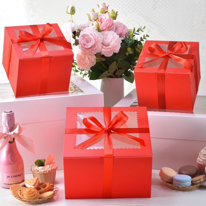 40pcs 8x8x5 inches Cake Boxes with Cake Boards（20 Boxes & 20 Boards） Red 8 in... gallery