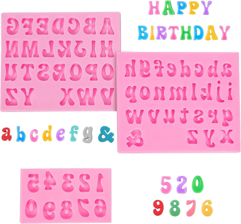 3Pack Silicone Fondant Letter And Number Molds For Cake Decorating | Compact Let