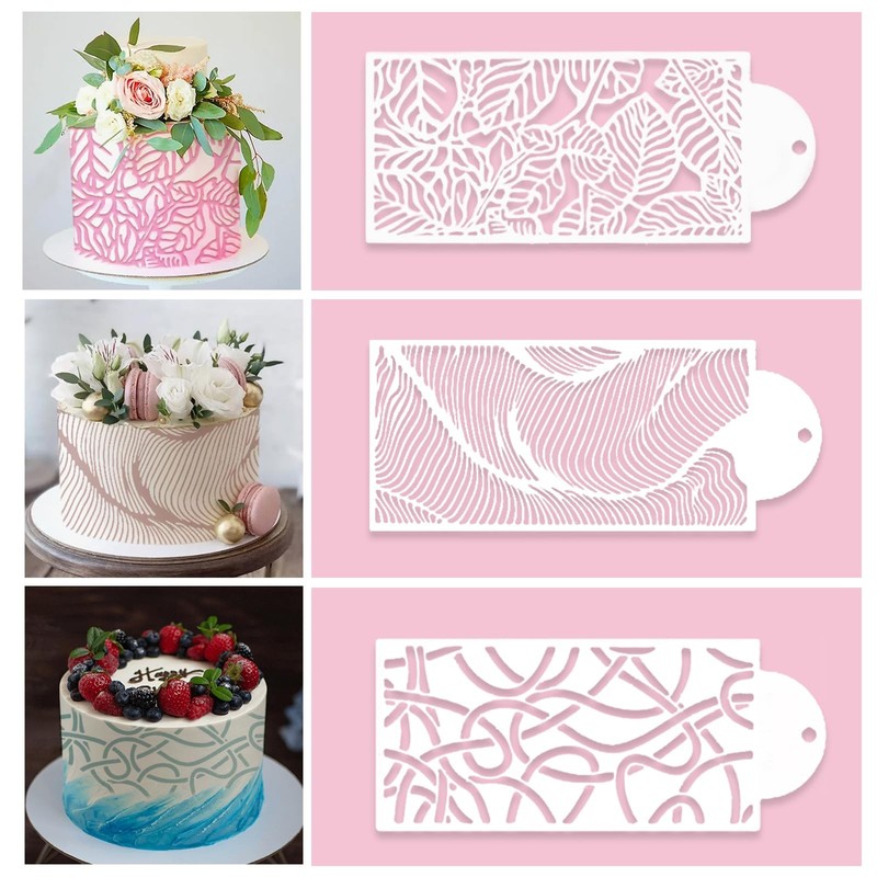 12 PCS Cake Stencils Templates Set, Floral, Leaf, Stripe, Lace, Icing Decor gallery