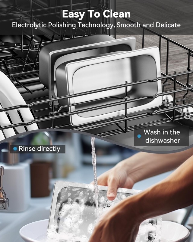 8 Pack Hotel Pans with Lids, 1/4 Size 6" Deep Stainless Steel Steam Table Pan... gallery
