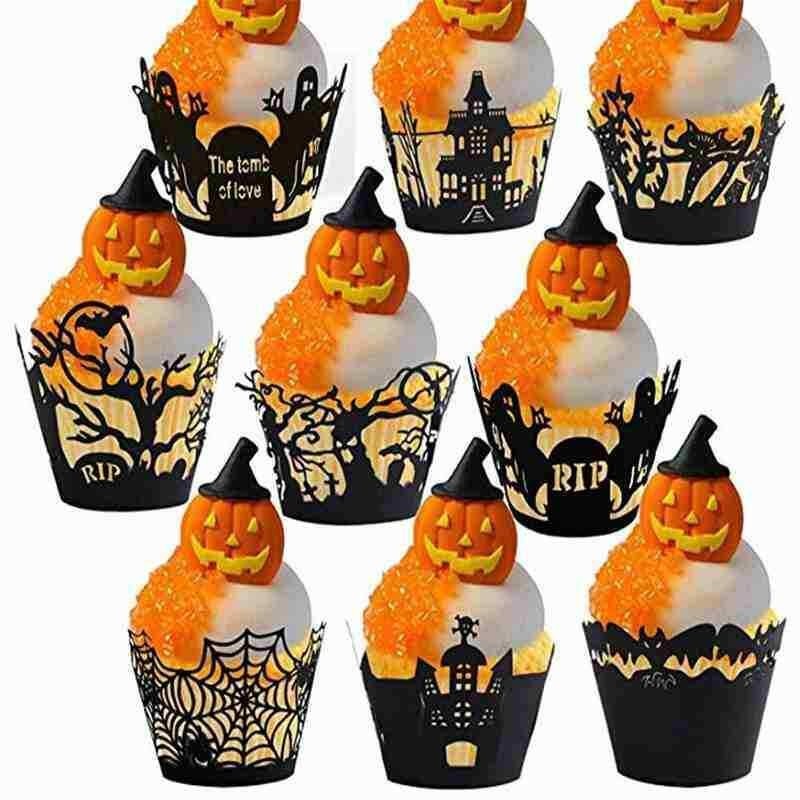 Halloween Pumpkin Wrapper 12PCS/Set For Party black Lace Baking Cup Cupcake gallery