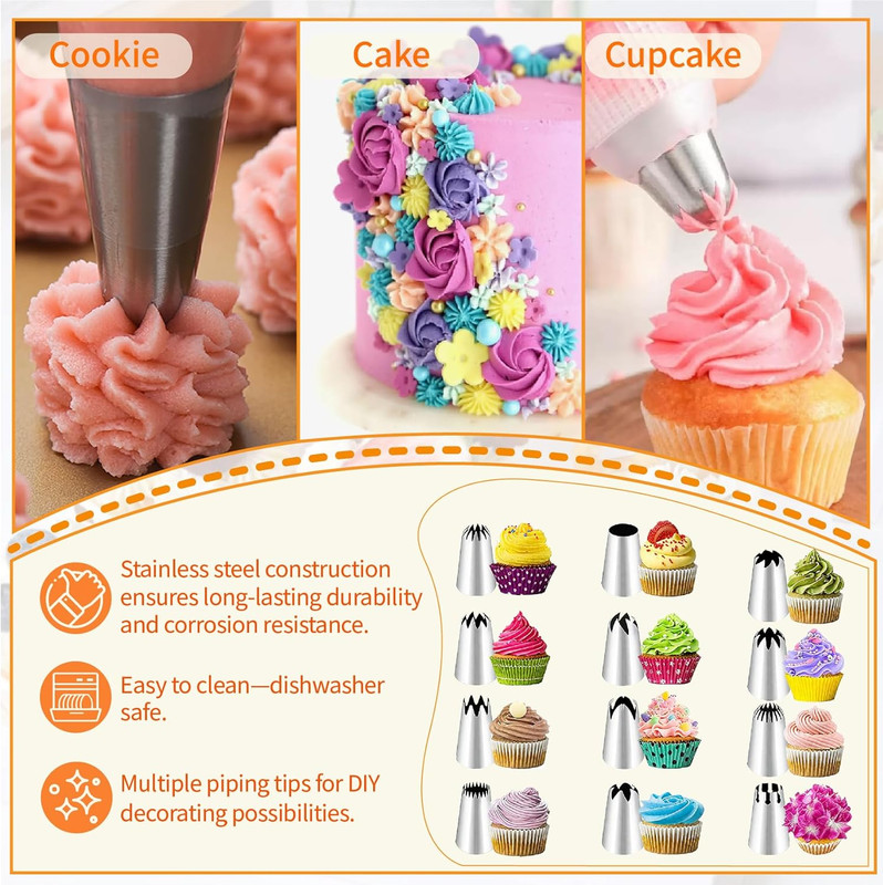 Large Piping Tips Set - 14Pcs Reusable Stainless Steel Icing Nozzles Kit Cake De gallery