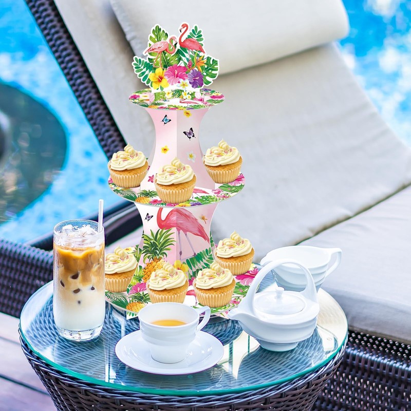 3-Tier Hawaiian Luau Cupcake Stand - 18 Inches Tall, Flamingo and Tropical Fl... gallery