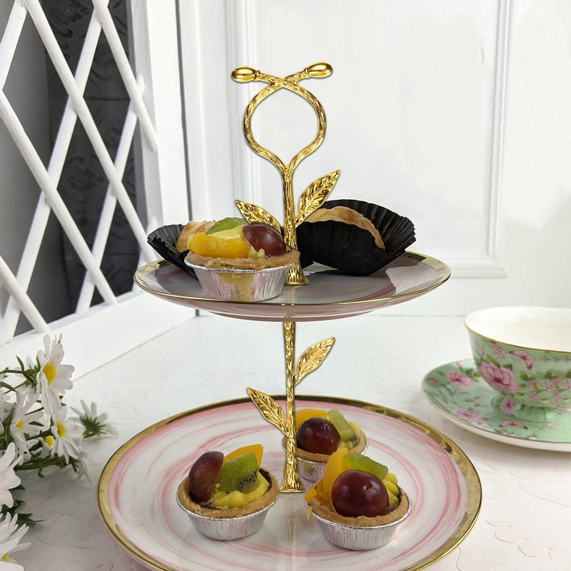 2 Tiers Cake Tray Stand Handle Metal Holder for Cake Plate Gold Vine gallery