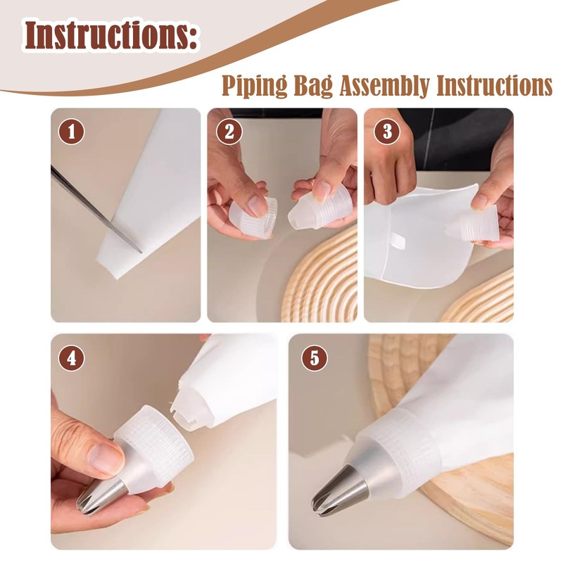 9-Piece Reusable Piping Bags and Tips Set- Cotton Baking Kit with Coupler, St... gallery