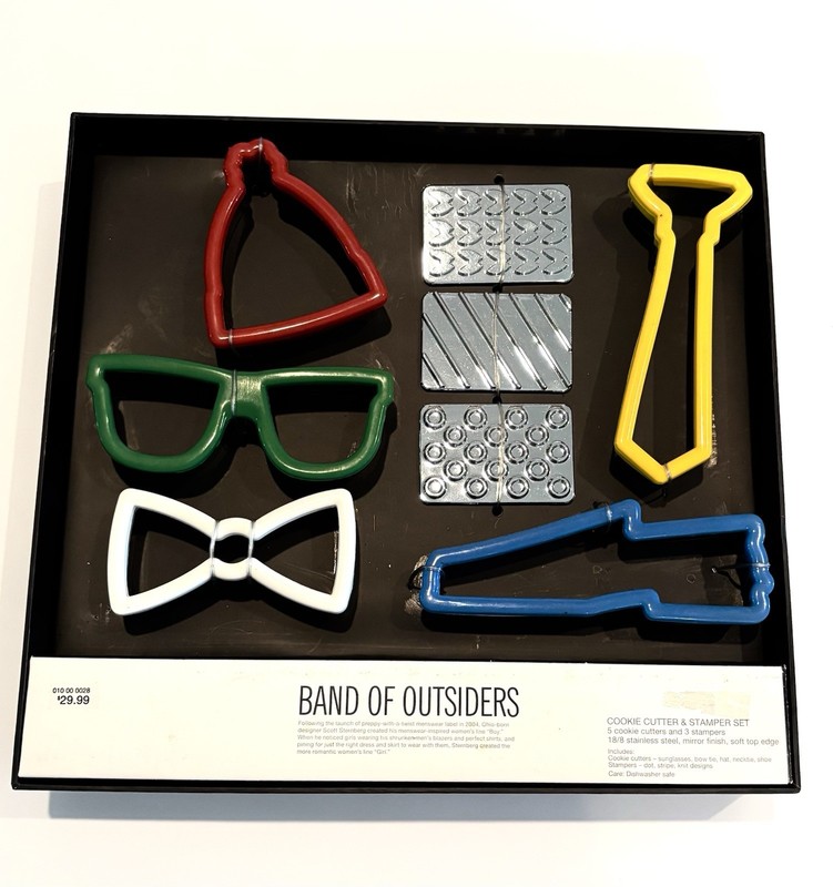 NEW Cookie Cutter Cake Stamper Set Stainless Steel Bow tie, sunglasses menswear