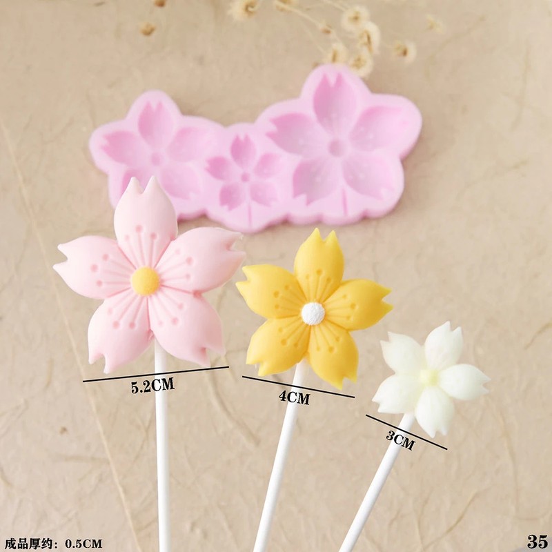 3d Flowers Cherry Blossoms Silicone Molds Daisies Five-petal Flowers Fondant Can gallery