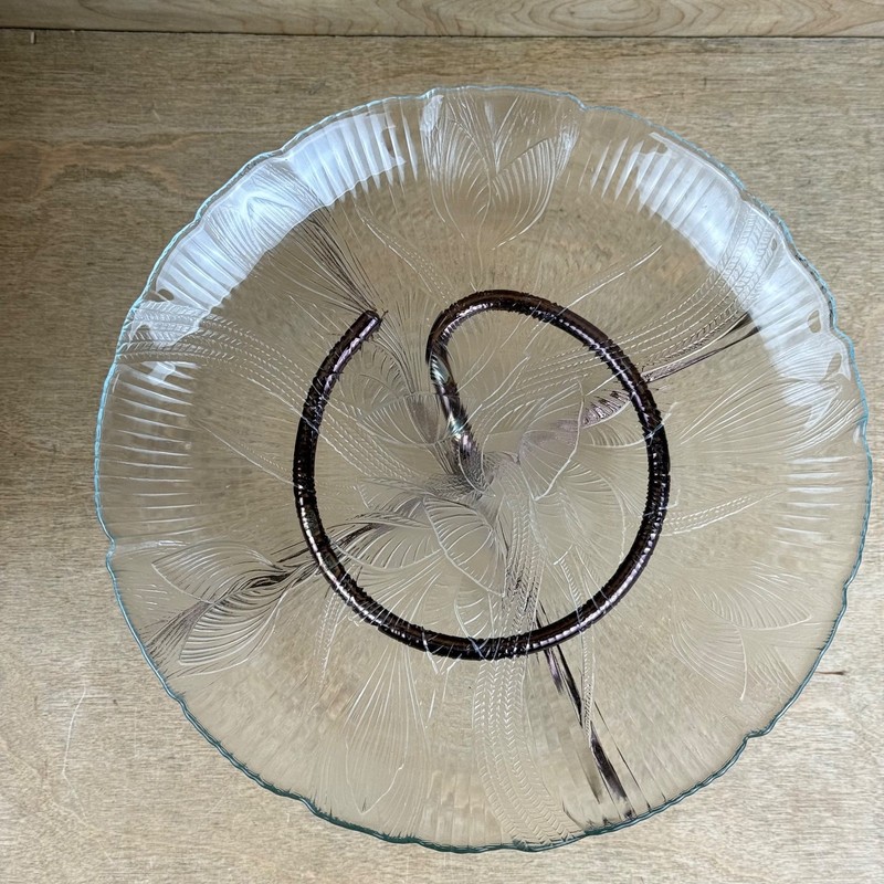 Arcoroc Canterbury CROCUS Cake Plate w Copper Plated Steel Stand Old Craft MCM gallery