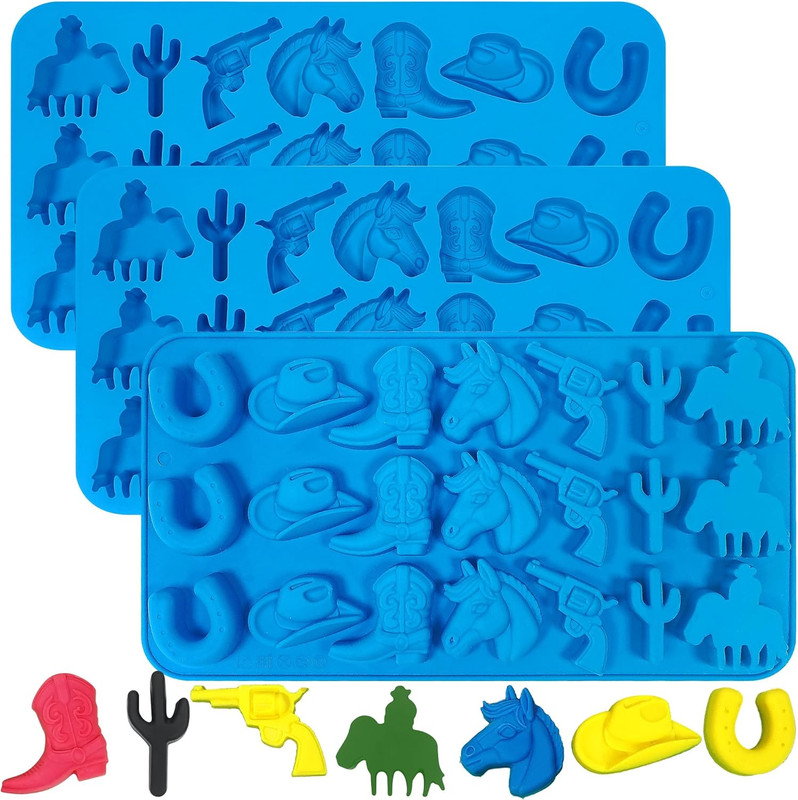 Sidosir 3Pcs Cowboy Chocolate Silicone Molds, Western Theme Cowboy Horse Boots H