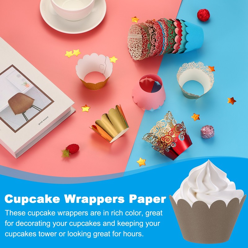 50 Pack Cupcake Wrappers Paper Baking Cups Standard Wave Decor Brown gallery
