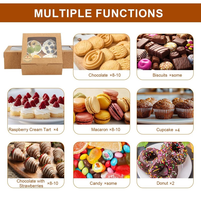 50 PCS Cupcake Boxes with Window - 6x6x3 Inch Bakery Treat Boxes for Cookies, De gallery
