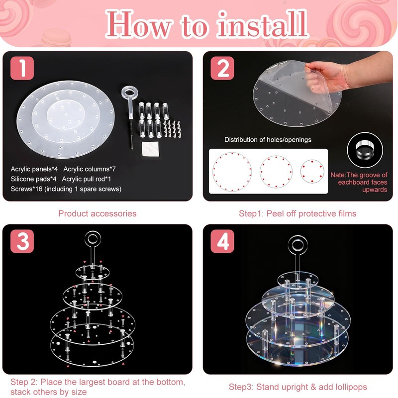 3 Tier Acrylic Lollipop Stand Clear Cake Pop Holder 36 Holes Display Rack gallery