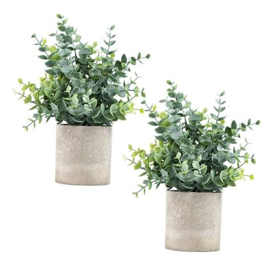 Pack Small Fake Plants Eucalyptus Potted Artificial Plants for 2 Sage Green