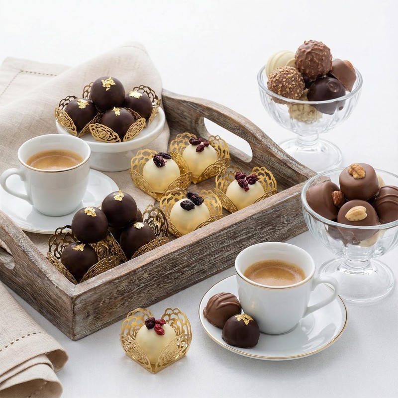 50 PCS Truffle Wrappers Gold Chocolate Cups Small Flared Candy Paper Square gallery