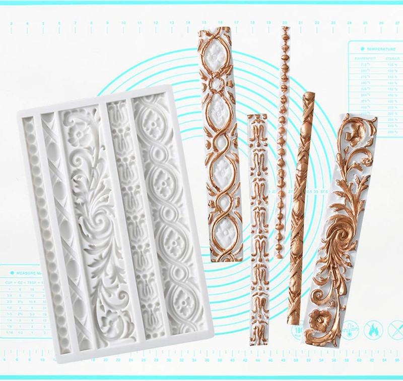 DIY Baroque Scroll Relief Cake Border Silicone Mold/Vintage Curlicues Fondant Mo gallery