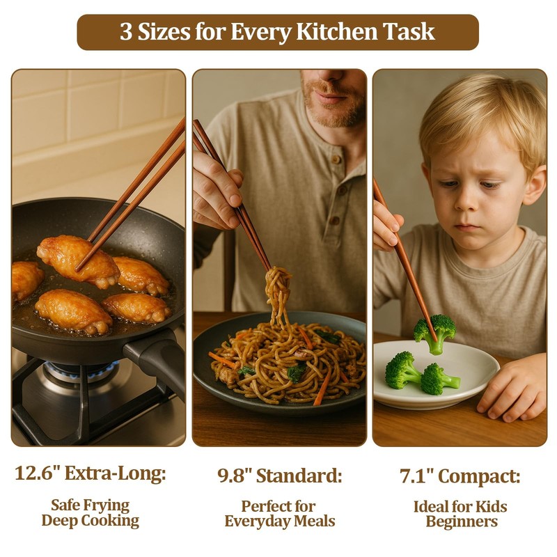 Cooking Chopsticks 3 Sizes Wooden Kitchen Cooking Chopsticks Tongs for Frying... gallery