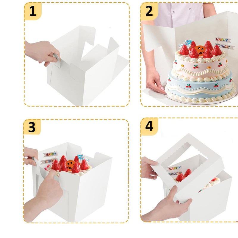 20-Pack 12x12x8 Inch White Bakery Box with Window 20 Cake Boards Included gallery
