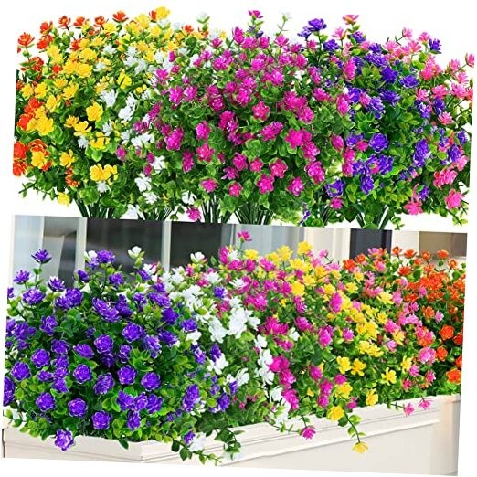 Bundles Outdoor Artificial Flowers UV Resistant Fake Boxwood 24 Mix Colors