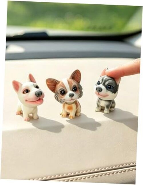 Car Dashboard Decorations Fun Nodding Mini Puppy Mini Erect-ear Dog 3pcs