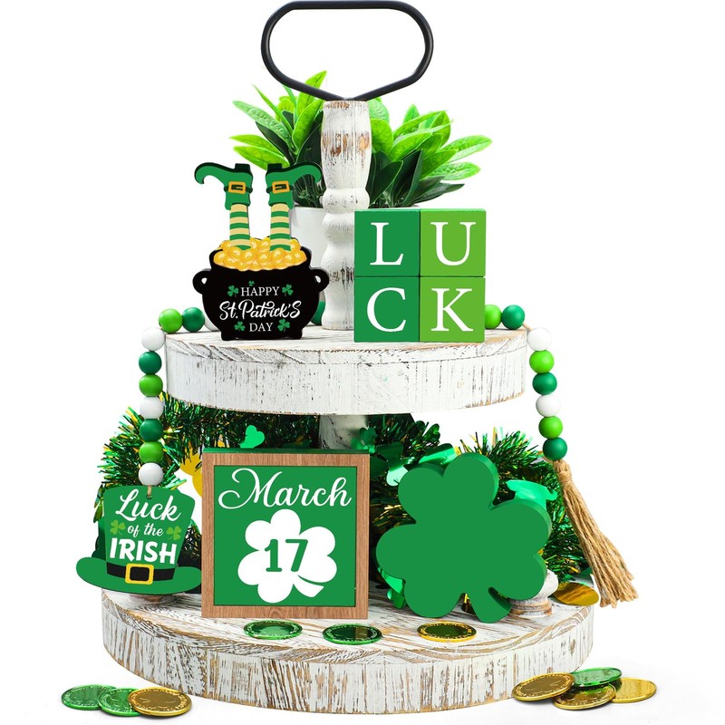 18 Pcs St. Patrick’s Day Tiered Tray 5.51 x 1.77 x 7.87 inches, Mainly Green