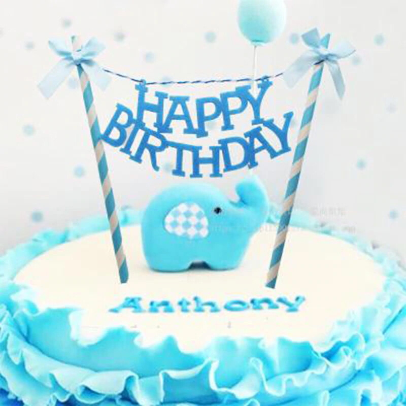 HAPPY BIRTHDAY BUNTING BANNER HAPPY BIRTHDAY BLUE PINK RED CAKE TOPPERS