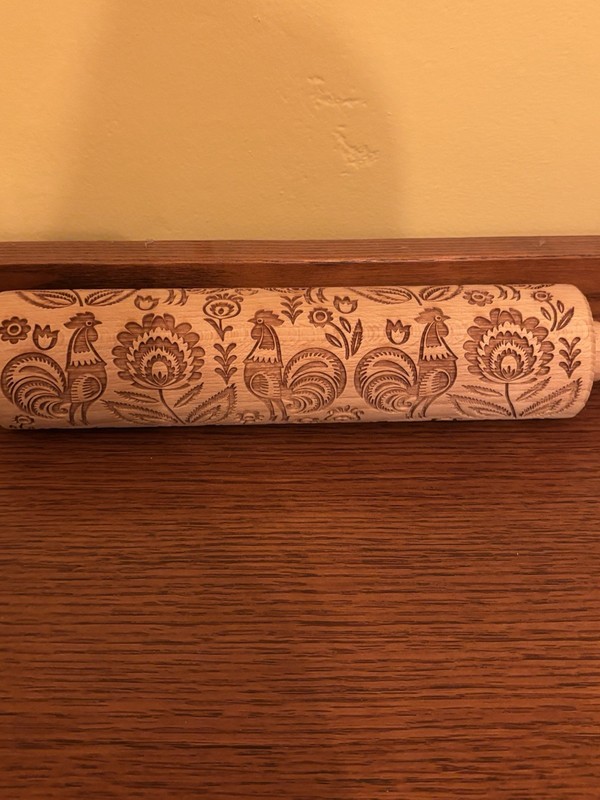 Stodola Wooden Embossing Rolling Pin Rooster Floral Pattern Easy Grip Handle gallery