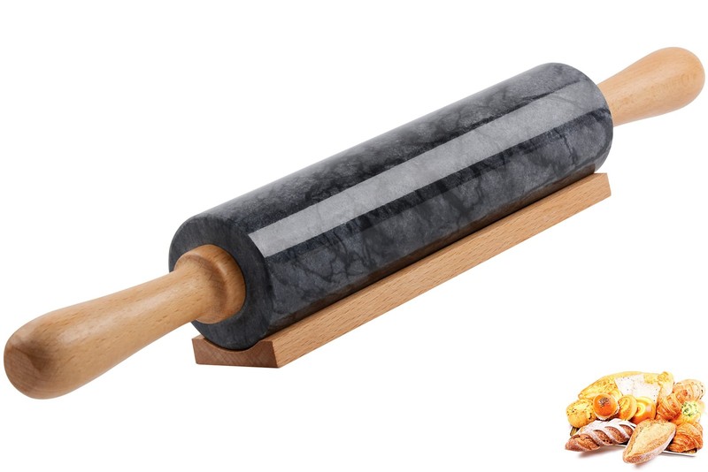 Marble Rolling Pin with Wooden Cradle Thick Handle Set for Baking,18.5 inch P…