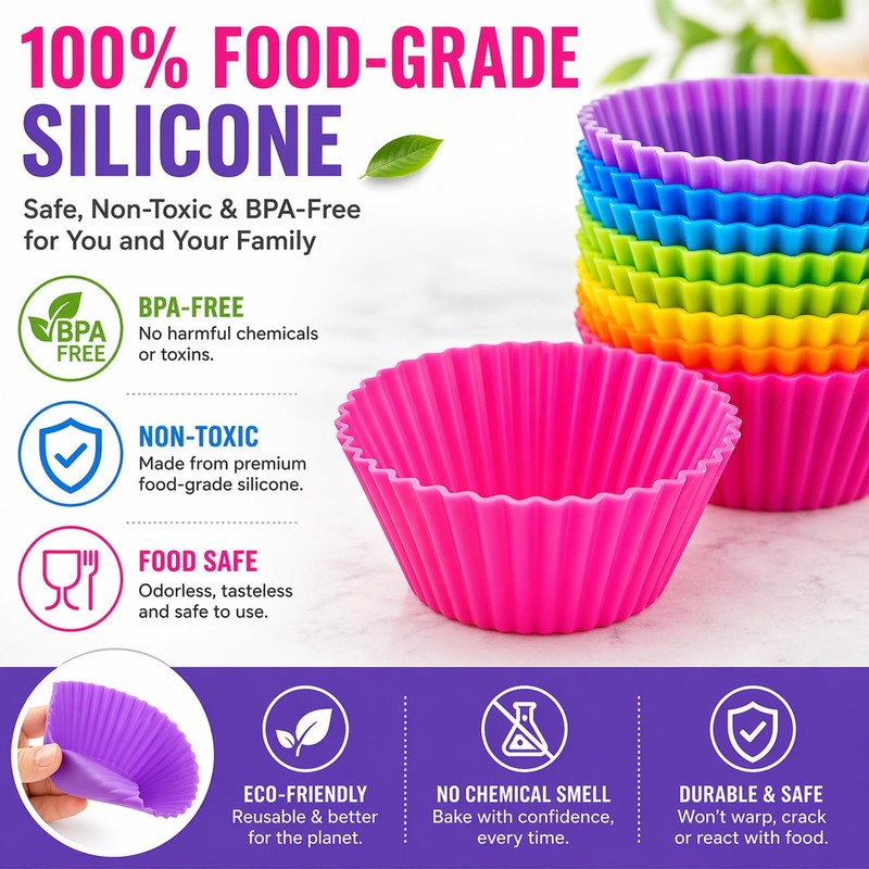 Cupcake Liners - Reusable Silicone Cupcake Baking Cups - Non-Stick Baking Muf... gallery