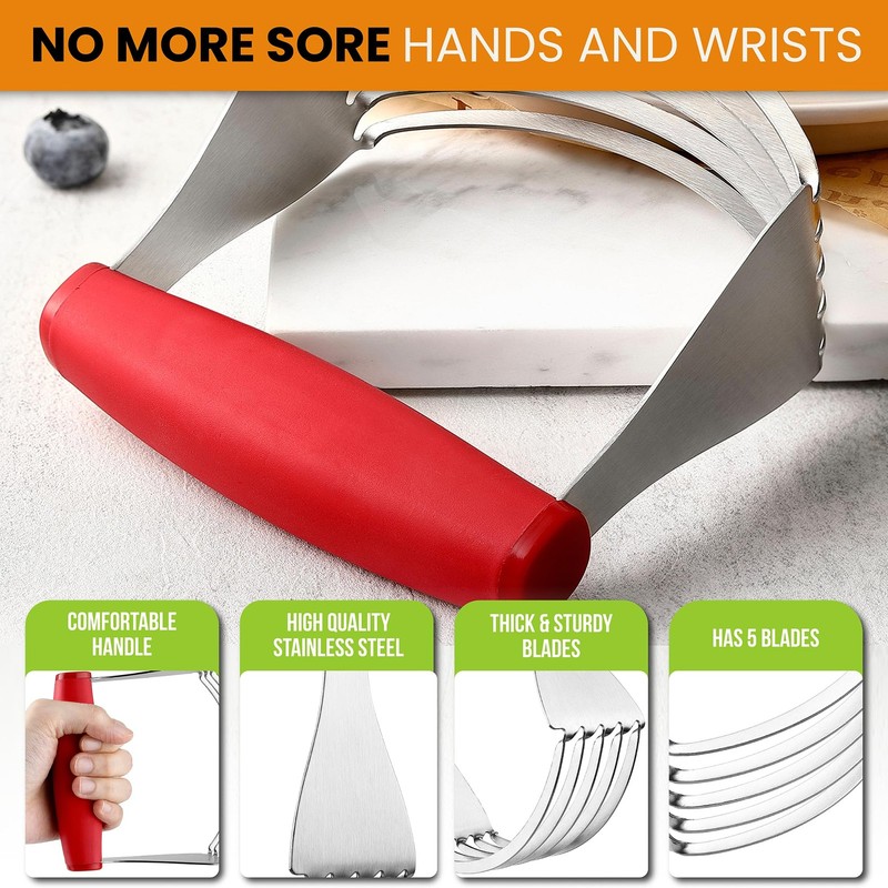 Red XL Size Dough Blender Tool For Baking, Heavy Duty Pastry Blender Tool for... gallery