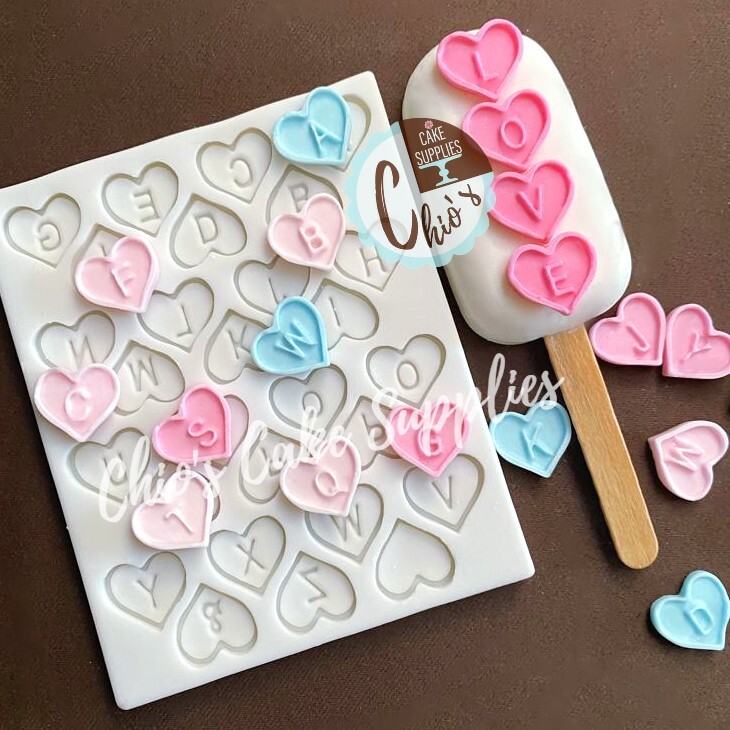 Heart Alphabet Silicone Mold, 28 cavities