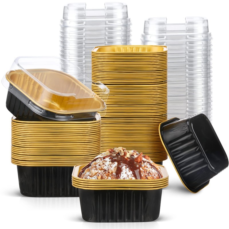 Mimorou 100 Pcs Mini Cake Pans with Lids 5 oz Cupcake Liners Dessert Baking C…