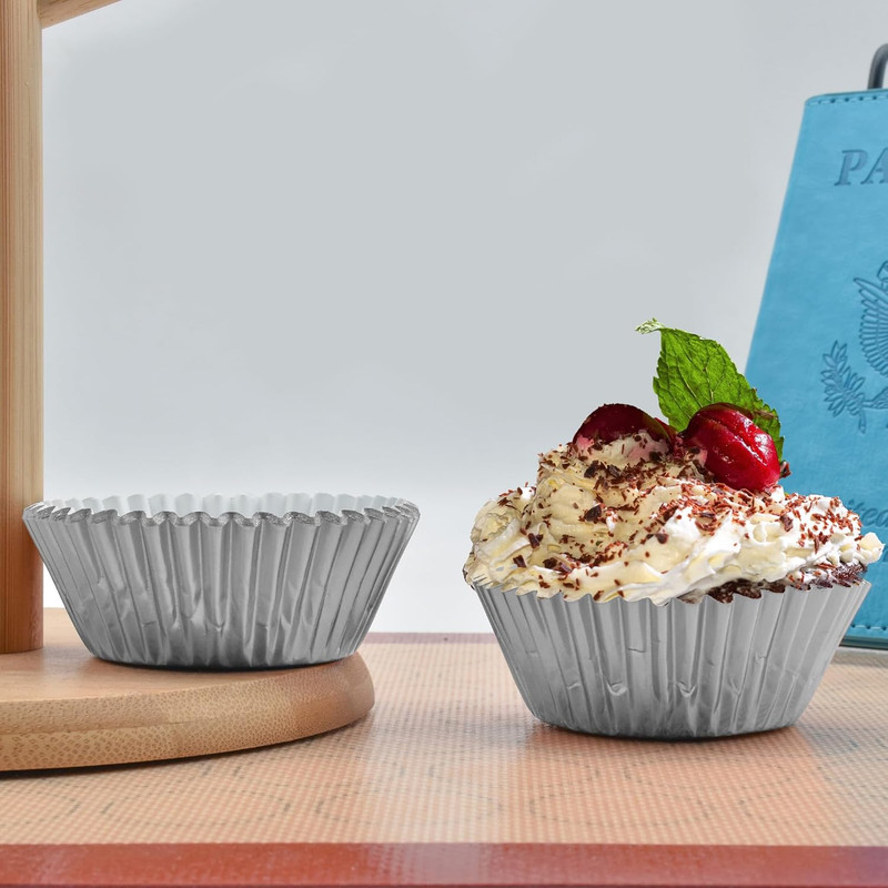 200 Pcs Silver Foil Cupcake Liners Standard Baking Cups Muffin Paper Cases gallery