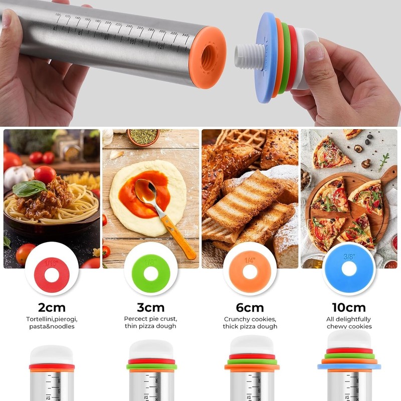Rolling Pin with Adjustable Thickness Rings for Baking,Stainless Steel Dough ... gallery