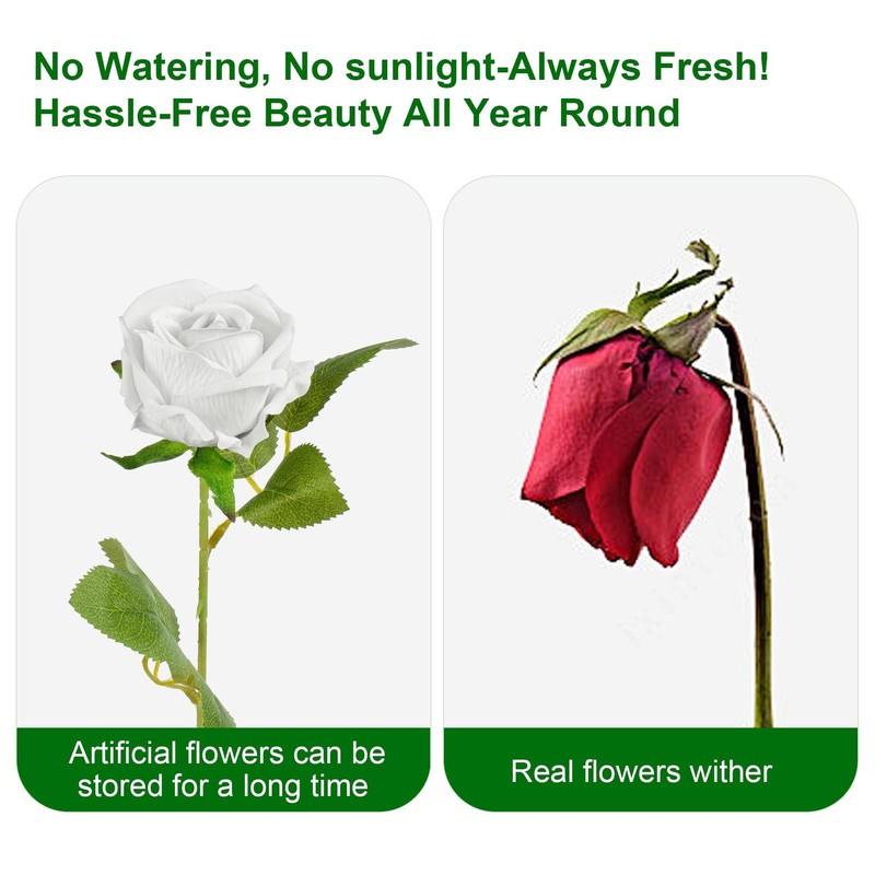 Uqueeten Artificial Flowers Roses White 100PCS 19.6" Bouquet gallery
