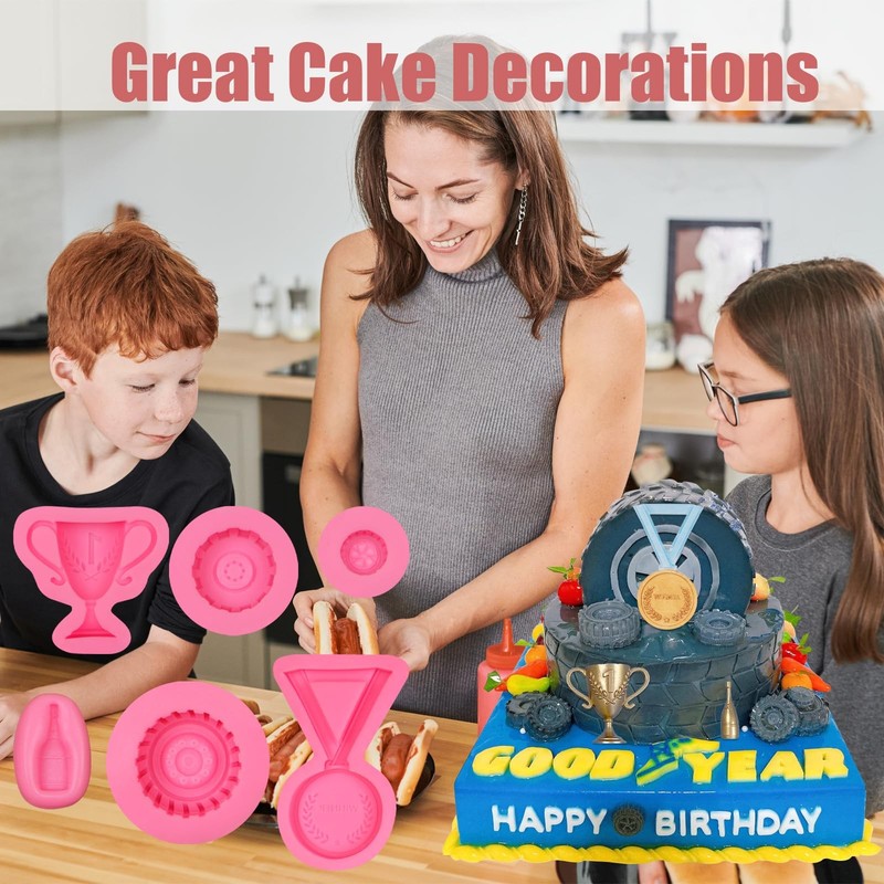 Race Car Silicone Molds 6 Pcs, 3D Round Tire Fondant Mold, Truck Wheel Shape ... gallery