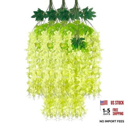12 Pack Wisteria Hanging Flowers Garland, 3.77 Feet Artificial 12 PCS Green
