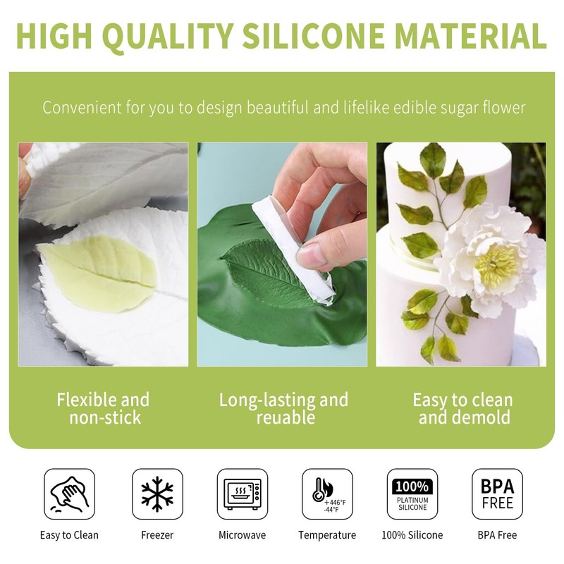 KALAIEN Leaf Petal Veiner Gum Paste Mold Sugar Craft Tools Rose Flower Leaf V... gallery