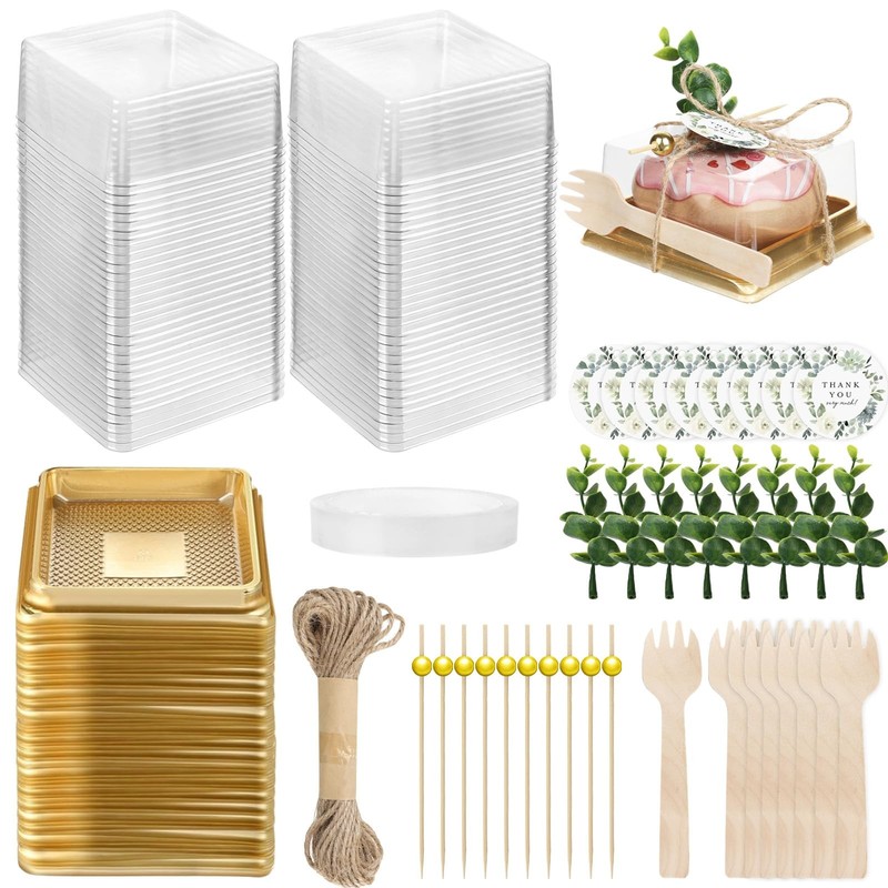 50 Sets Mini Cake Containers with Lids Charcuterie Domes with Clear Lids Squa…