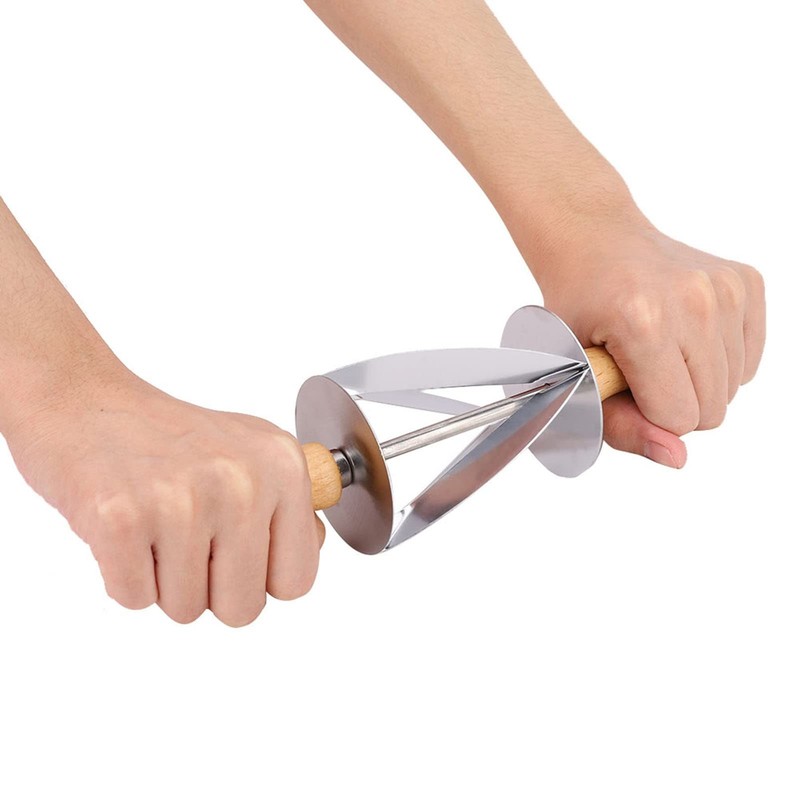Stainless Steel Dough Cutter, Roller Cutter Round Rubber Wood Handle Pasta... gallery