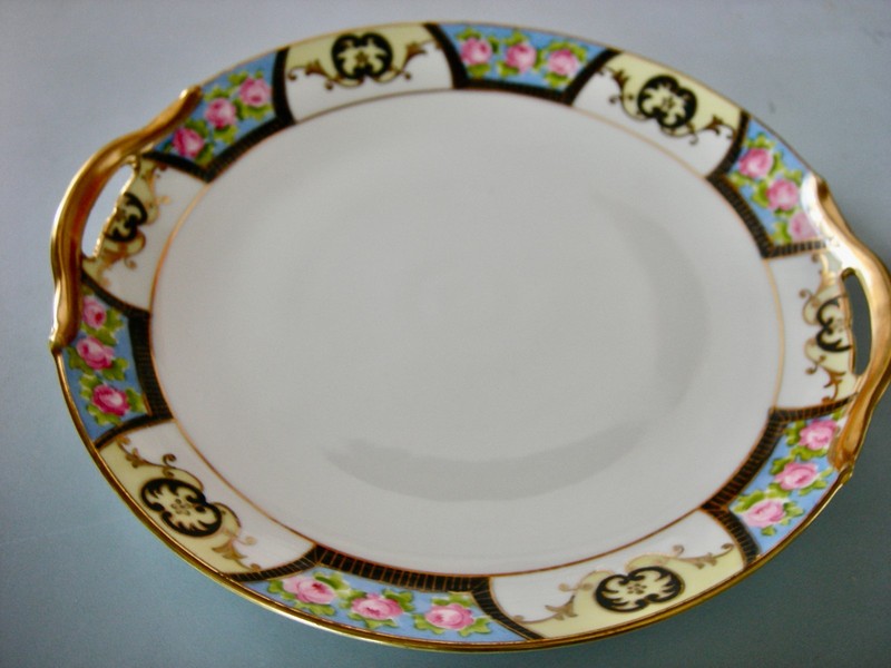VTG Noritake Serving Dish/Cake Plate-Handled-Roses-Gold Trim - MINT gallery