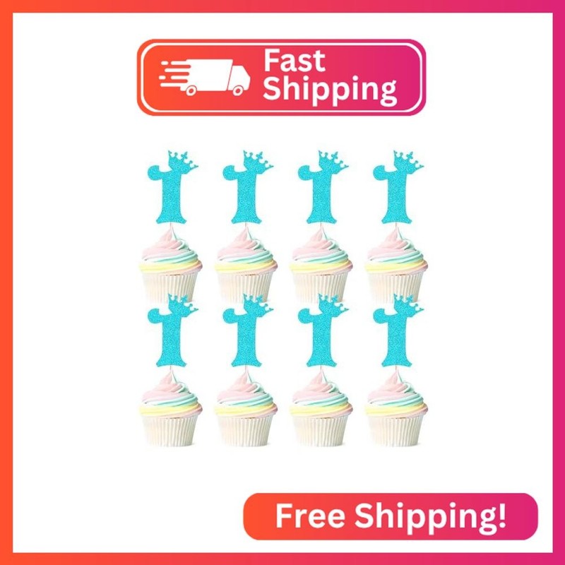 Ercadio 24 Pack Number 1 Cupcake Toppers 1st Birthday Cupcake Toppers Glitter Bl