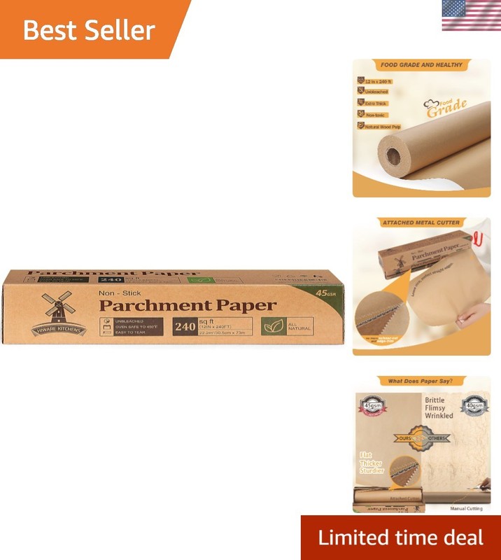 Large 12″ x 240 ft Non-Stick Parchment Paper – Perfect for Baking & Cooking