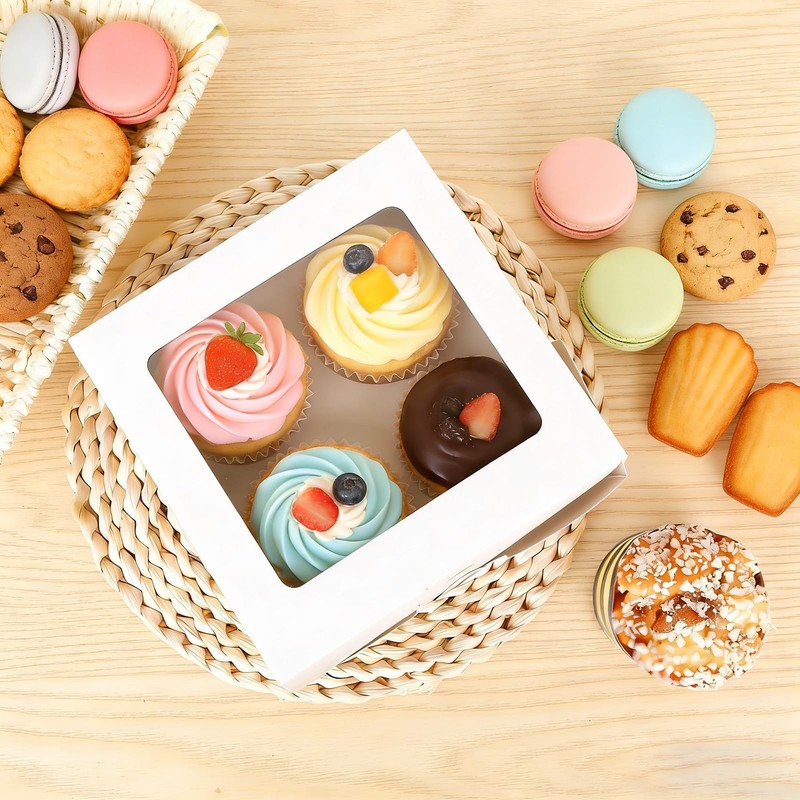50 PCS Cupcake Boxes, 6.3 x 6.3 x3 Inch Cookie Boxes with Window, Kraft Paper... gallery