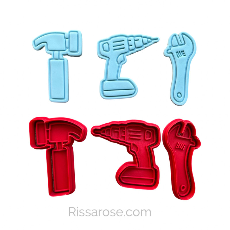 Tool set cookie cutter and embosser - father's day - drill, hammer, spanner, saw gallery