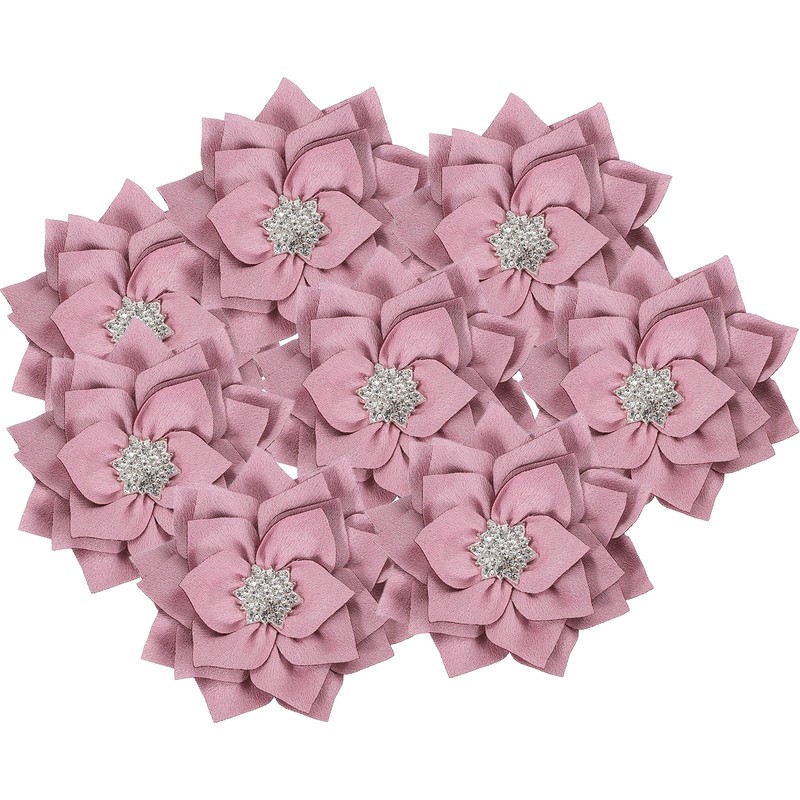 3 Inch 10 Pcs Rhinestone Pearl Chiffon Flower, Dark Pink
