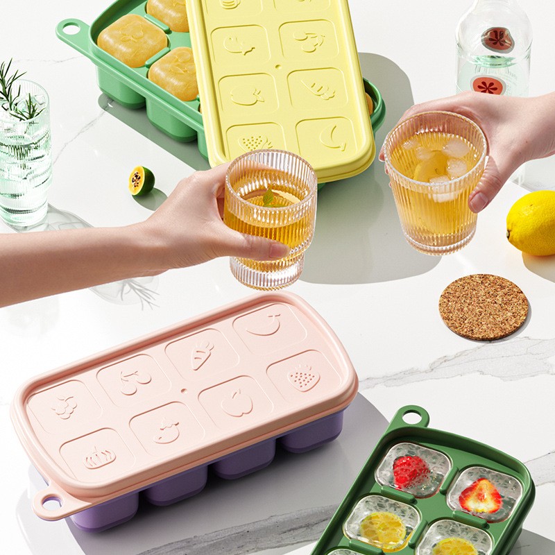 1Pc 8 Cell Food Grade Silicone Mold Ice Grid With Lid Ice Case Tray Making Mold gallery