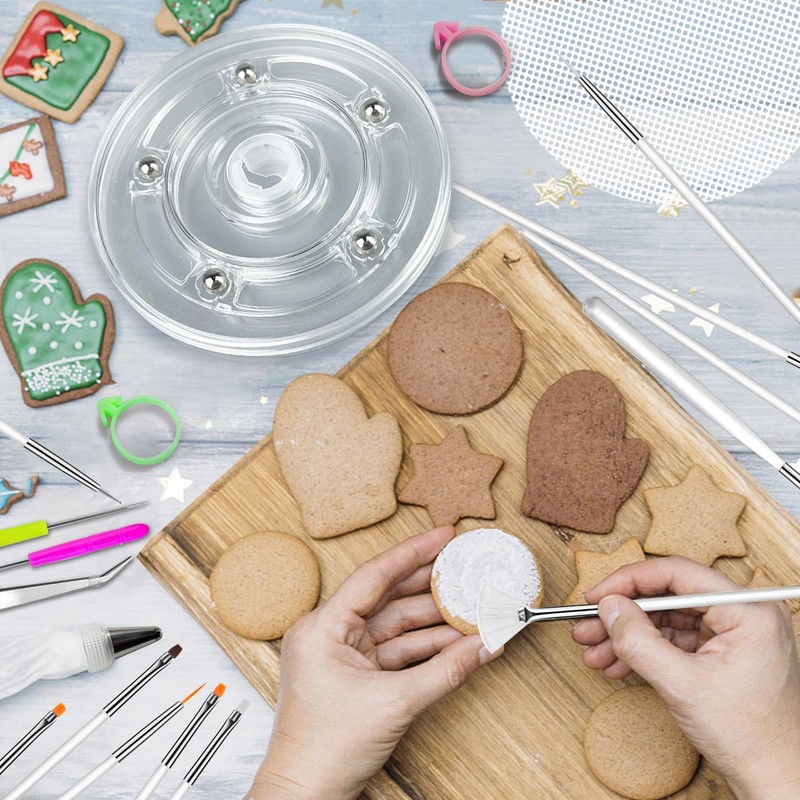 112 PCS Cookie Decorating Kit Supplies Including Acrylic Turntable Brushes gallery