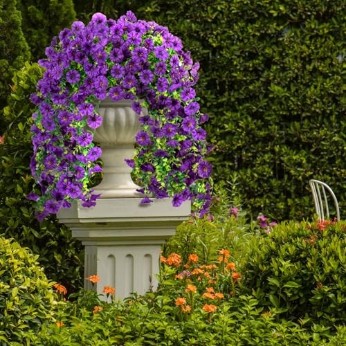 Fake Artificial Hanging Morning Glory Flowers for Outdoor Planters Dark Purple gallery