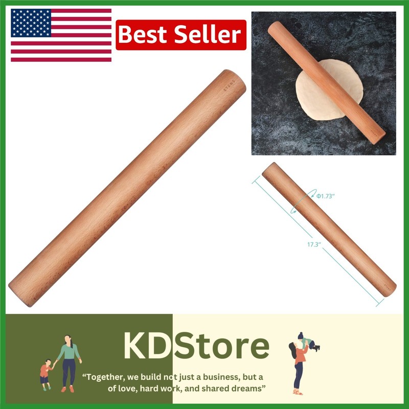 Precision Beech Wood Rolling Pin – 17.3 Inches for Perfectly Rolled Dough